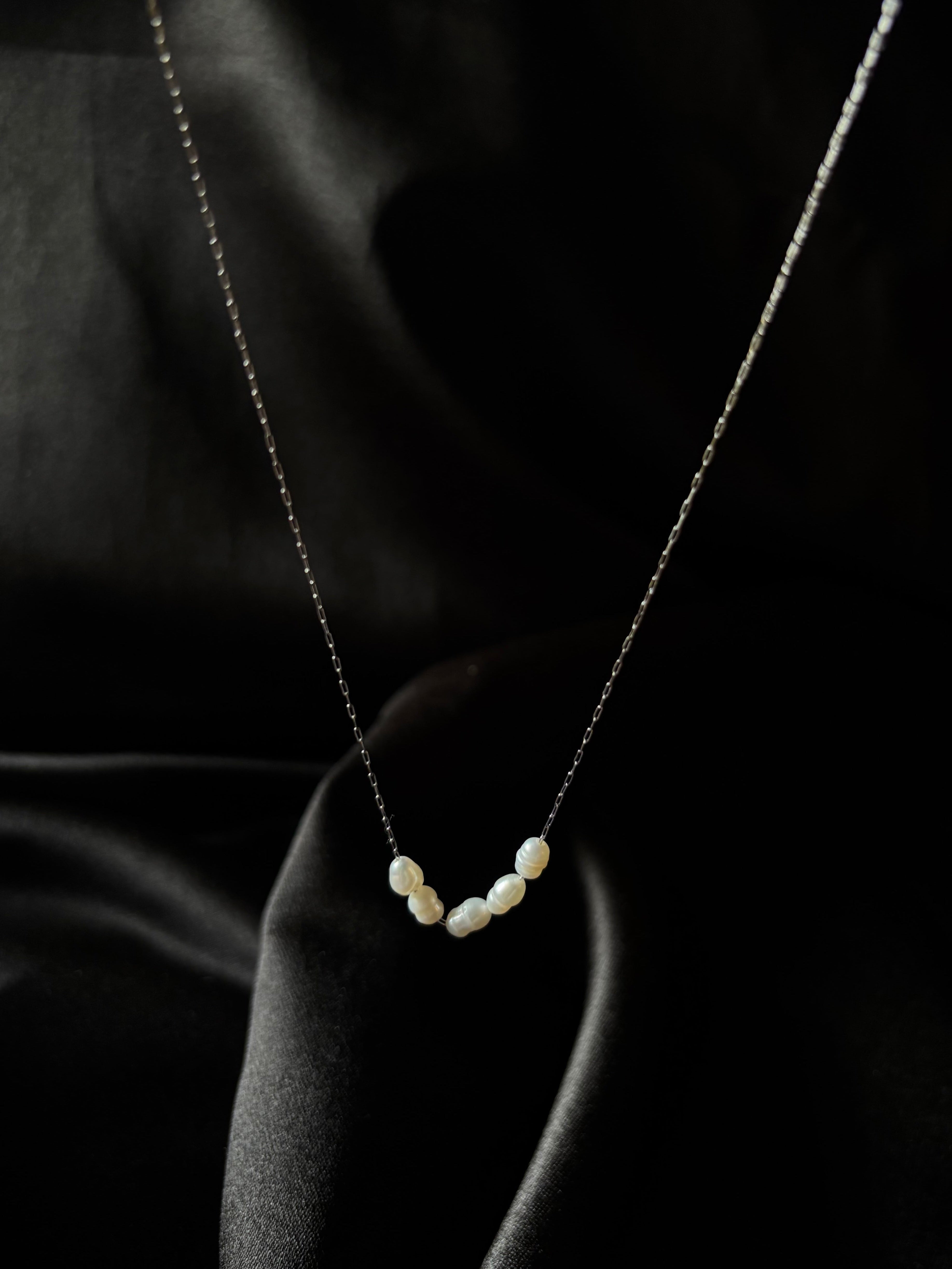 Dainty Silver Pearl Necklace